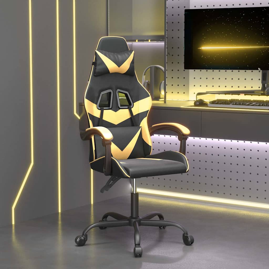 Vidaxl gamestoel draaibaar kunstleer zwart en goudkleurig