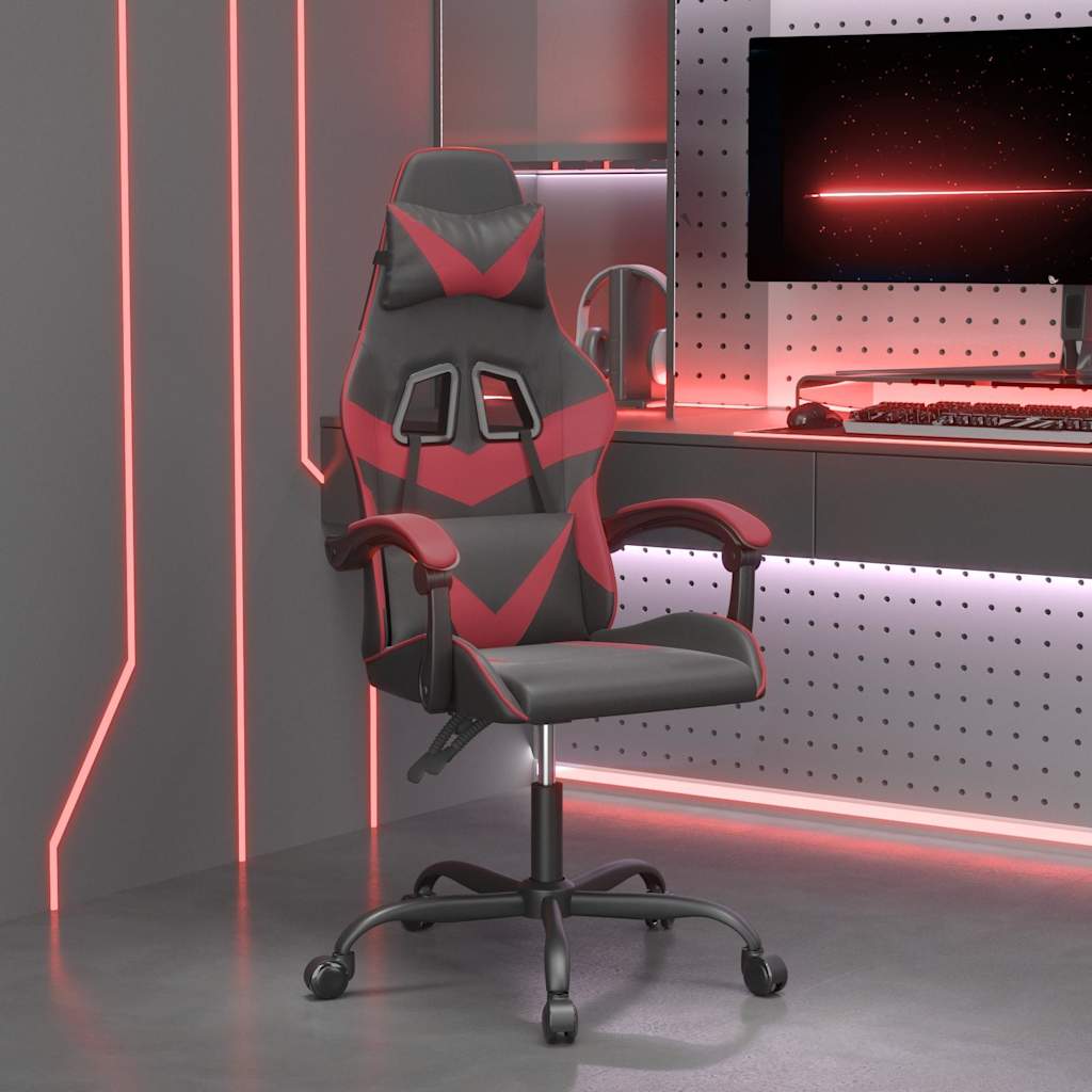 Vidaxl gamestoel draaibaar kunstleer zwart en wijnrood