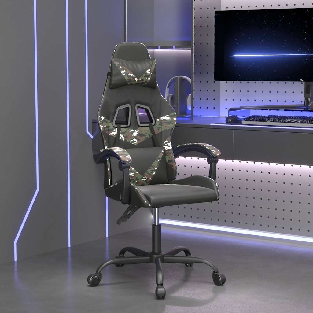 Vidaxl gamestoel draaibaar kunstleer zwart en camouflage
