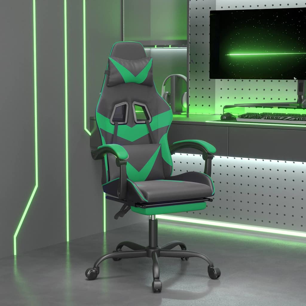 Vidaxl gamestoel draaibaar met voetensteun kunstleer zwart en groen