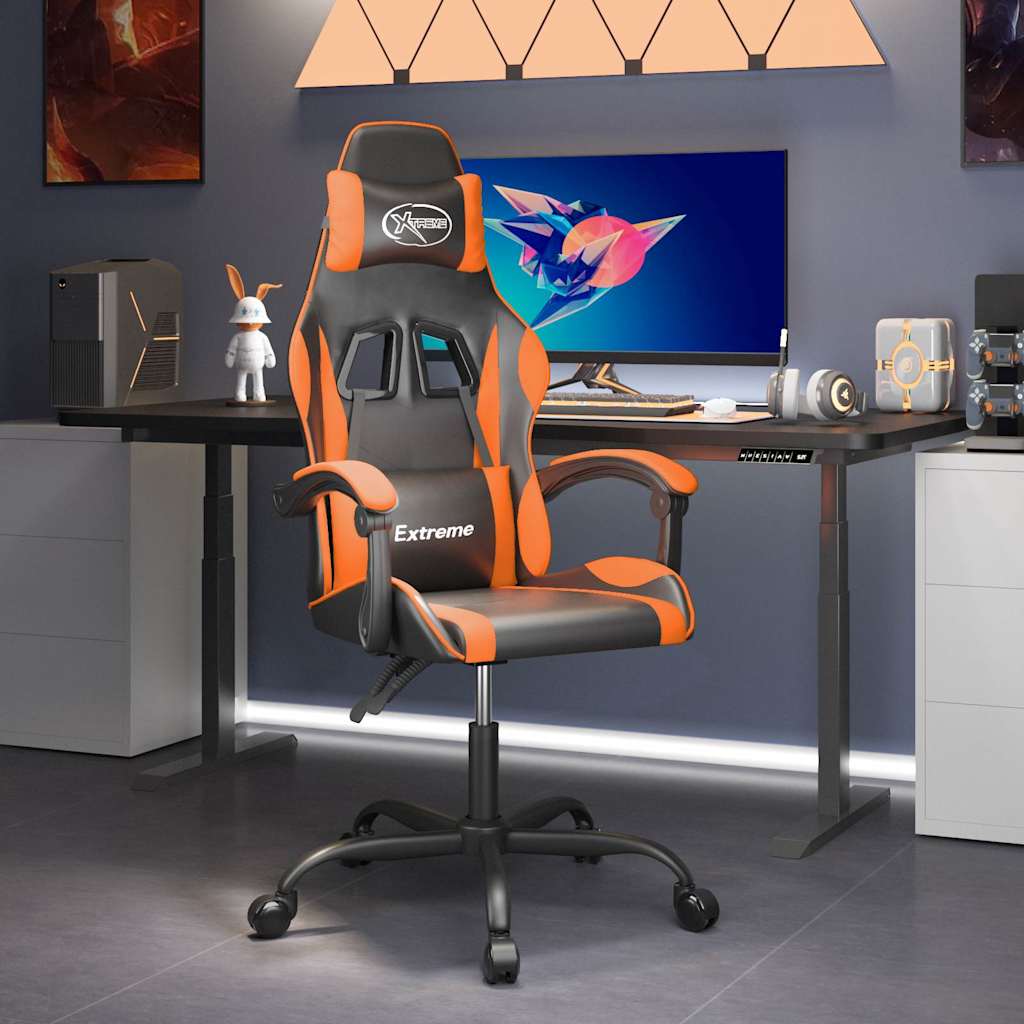 Vidaxl gamestoel draaibaar kunstleer zwart en oranje