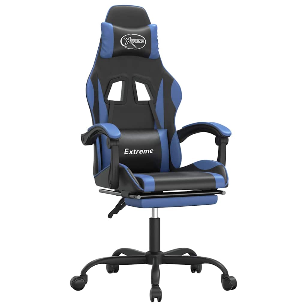 Vidaxl gamestoel draaibaar met voetensteun kunstleer zwart en blauw