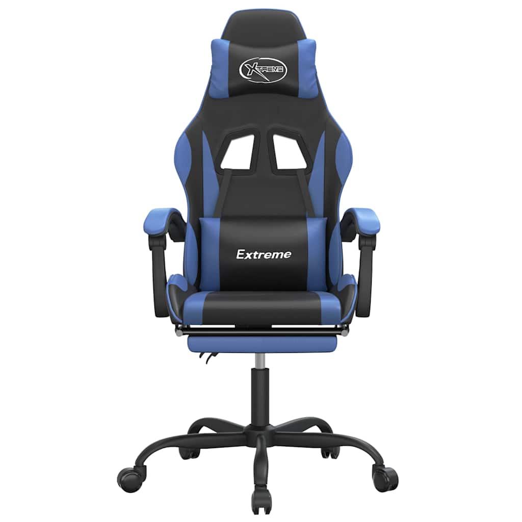 Vidaxl gamestoel draaibaar met voetensteun kunstleer zwart en blauw