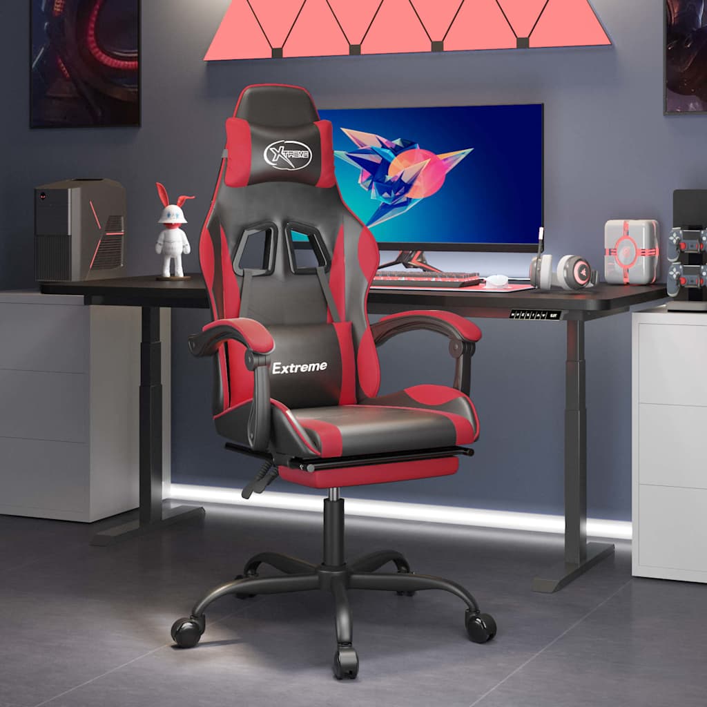 Vidaxl gamestoel draaibaar met voetensteun kunstleer zwart en rood