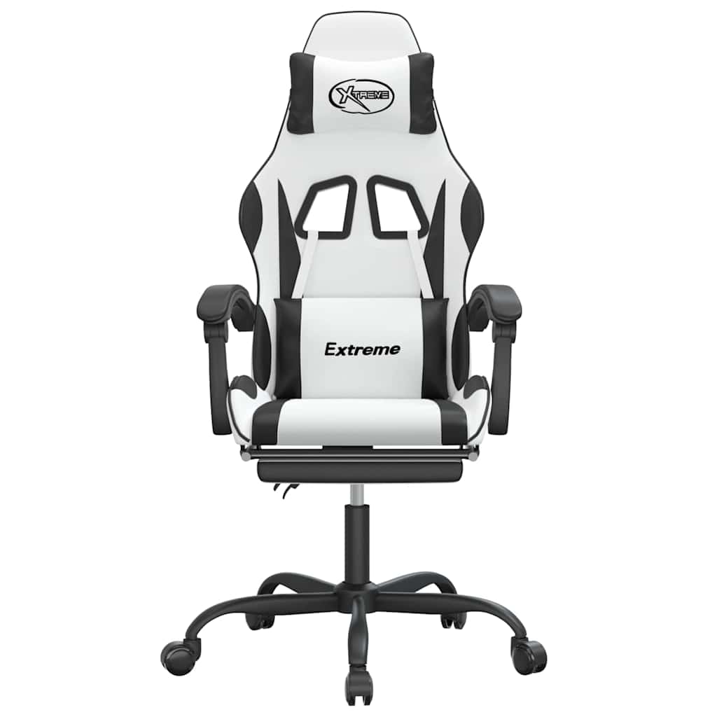 Vidaxl gamestoel draaibaar met voetensteun kunstleer zwart en wit