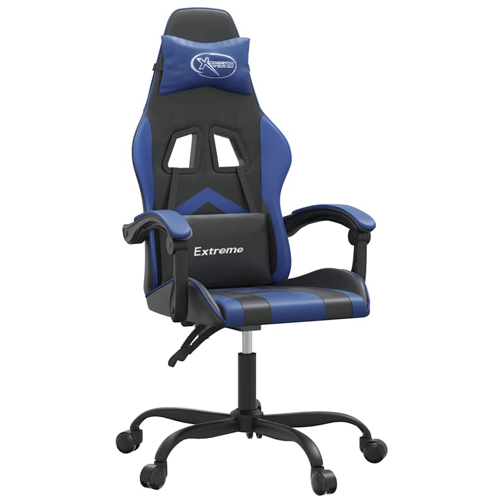 Vidaxl gamestoel draaibaar kunstleer zwart en blauw
