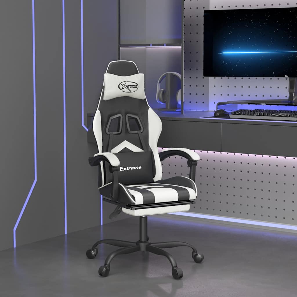 Vidaxl gamestoel draaibaar met voetensteun kunstleer zwart en wit