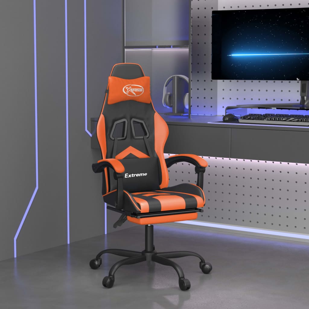 Vidaxl gamestoel draaibaar met voetensteun kunstleer zwart en oranje