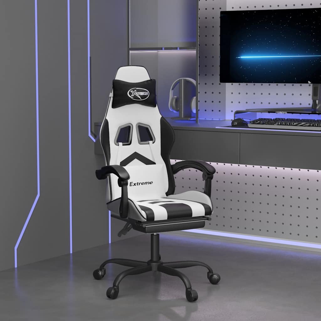 Vidaxl gamestoel draaibaar met voetensteun kunstleer zwart en wit