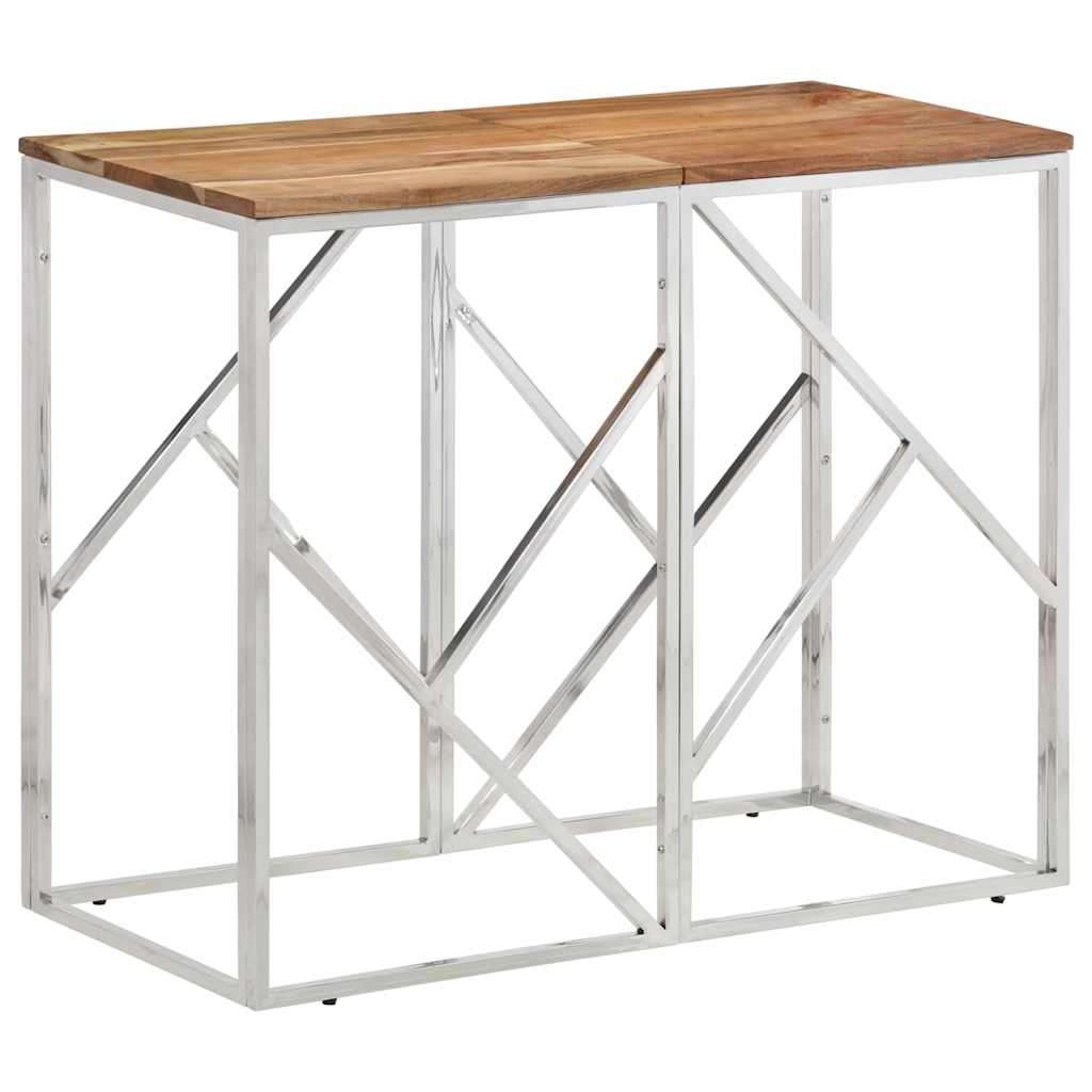Vidaxl wandtafel roestvrij staal en massief acaciahout zilverkleurig
