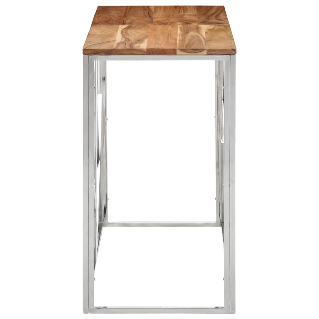 Vidaxl wandtafel roestvrij staal en massief acaciahout zilverkleurig