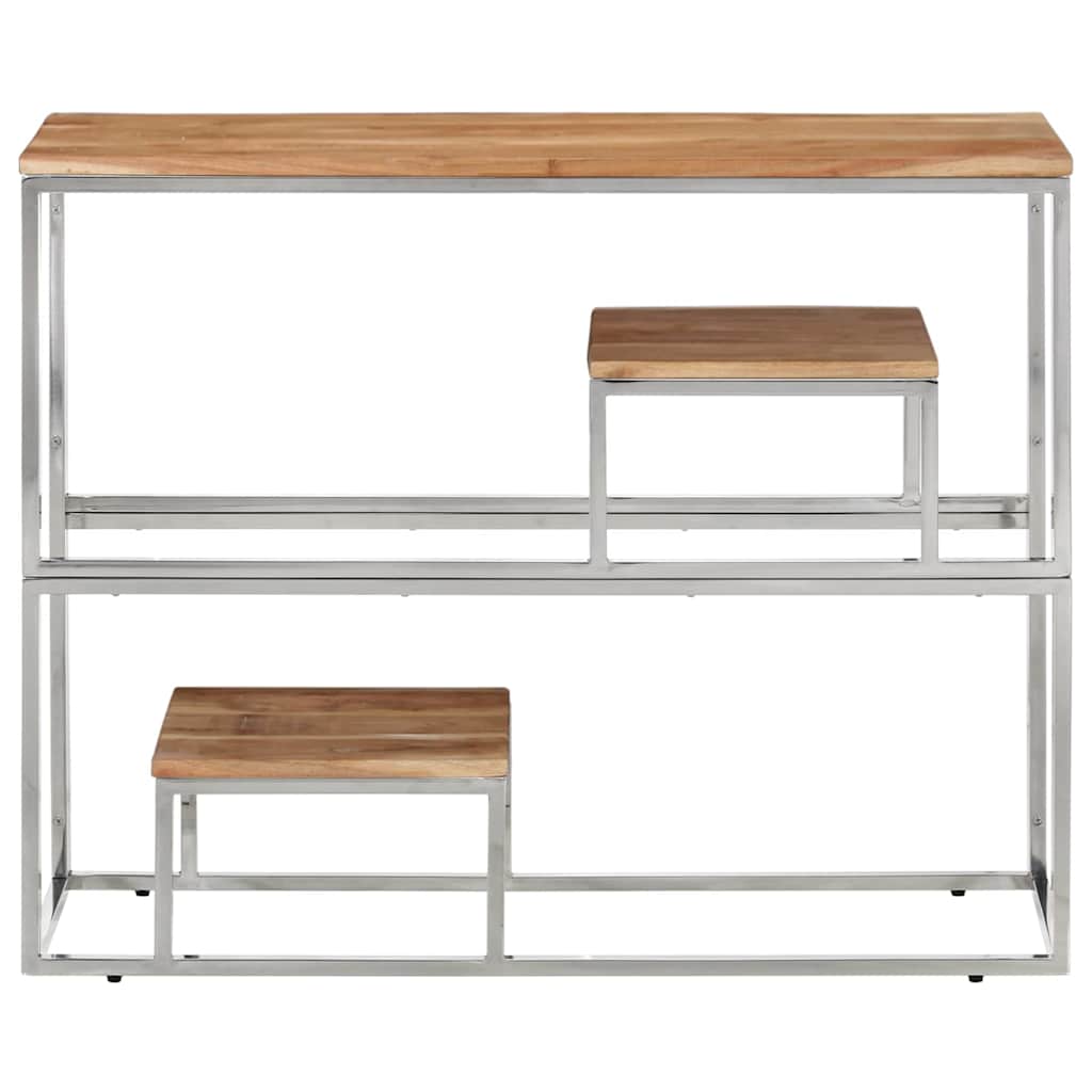 Vidaxl wandtafel roestvrij staal en massief acaciahout zilverkleurig