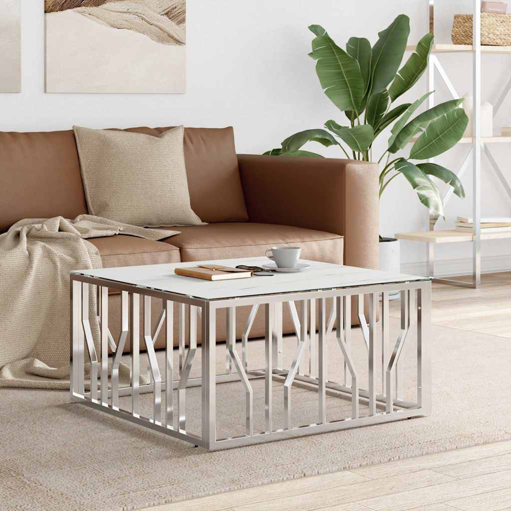 Vidaxl salontafel 80x80x40 cm roestvrij staal en glas zilverkleurig