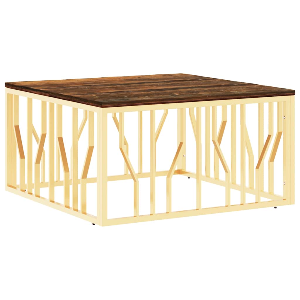 Vidaxl salontafel roestvrij staal en massief gerecycled hout goudkleur