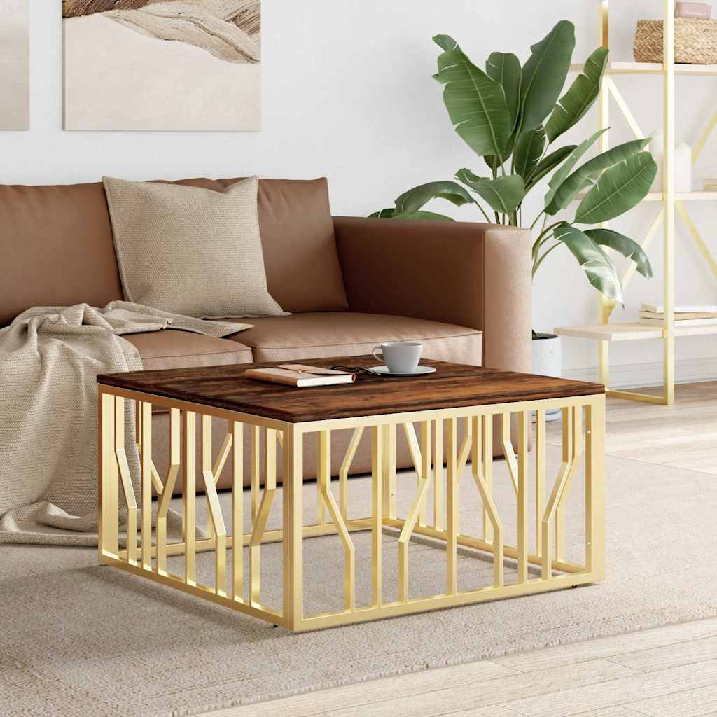 Vidaxl salontafel roestvrij staal en massief gerecycled hout goudkleur