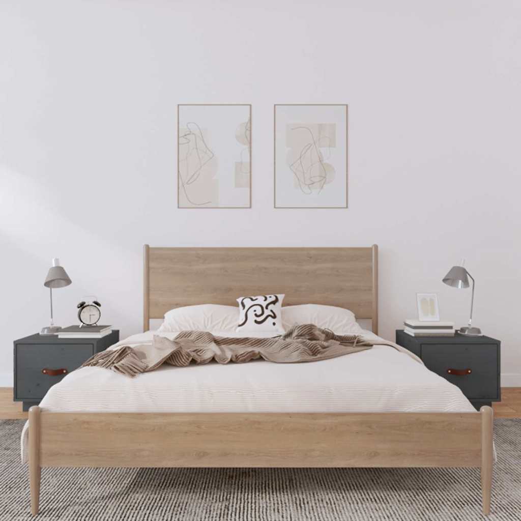 Vidaxl nachtkastjes 2 st 40x34x35 cm massief grenenhout grijs