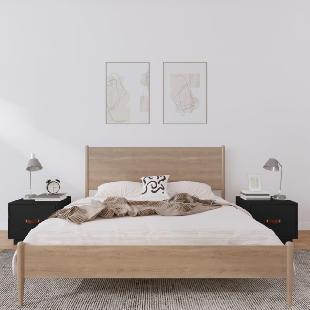 Vidaxl nachtkastjes 2 st 40x34x35 cm massief grenenhout zwart