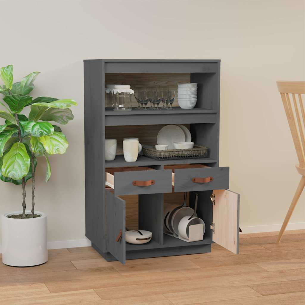 Vidaxl hoge kast 67x40x108,5 cm massief grenenhout grijs