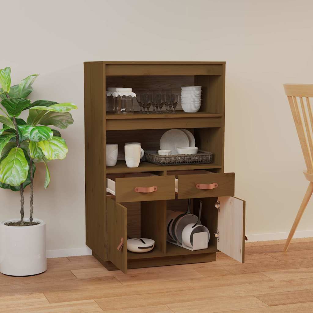 Vidaxl hoge kast 67x40x108,5 cm massief grenenhout honingbruin