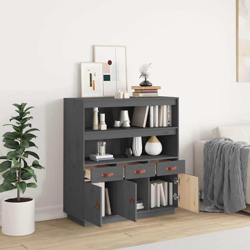 Vidaxl hoge kast 100x40x108,5 cm massief grenenhout grijs
