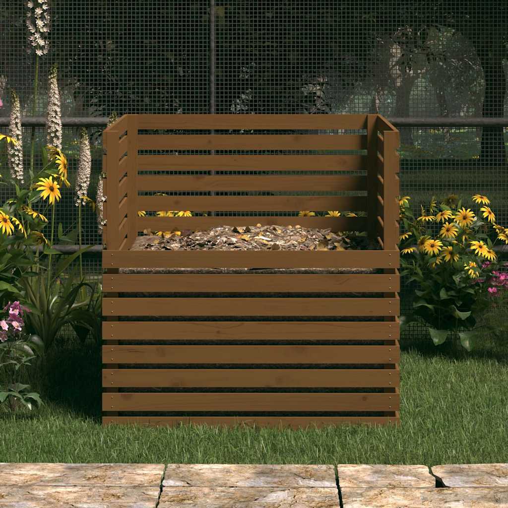 Vidaxl -Kompost -Bin 100x100x102 cm Festkiefer Honigbraun