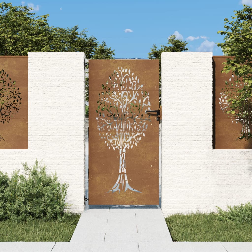 Vidaxxl-Tor 85x175 cm Baumdesign aus Cortenstahl