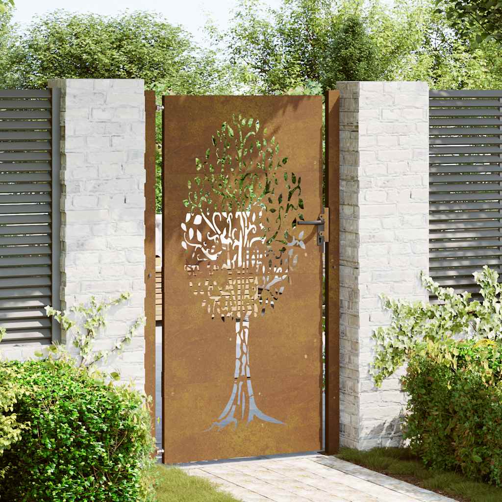 Vidaxxl-Tor 105x205 cm Cortenstahl-Baumdesign