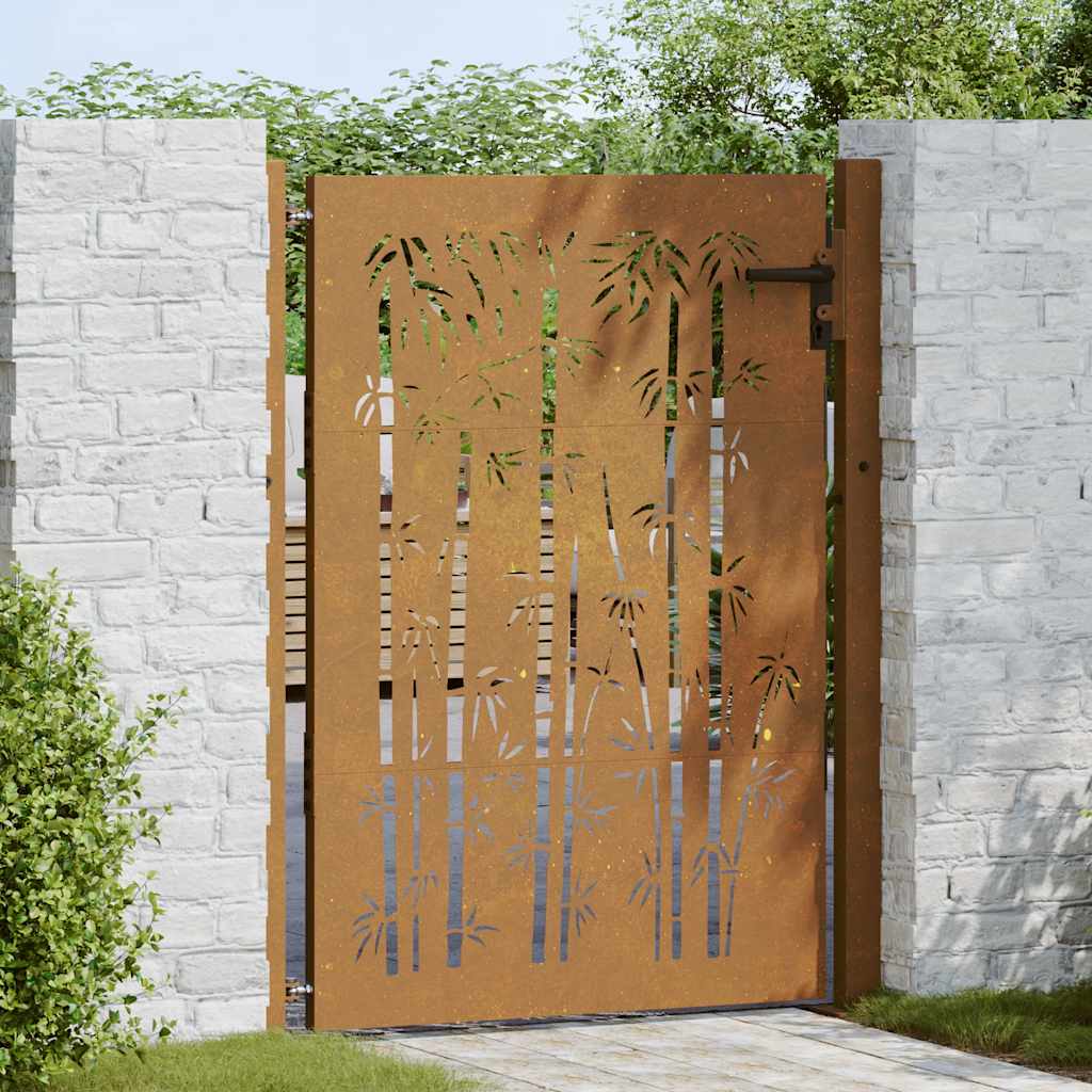 Vidaxxl-Tor 105 x 155 cm, Bambus-Design, Cortenstahl