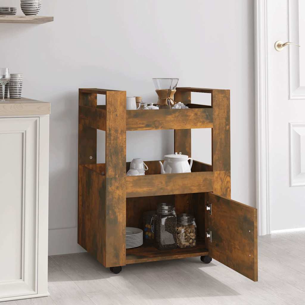 Vidaxl keukentrolley 60x45x80 cm bewerkt hout gerookt eikenkleurig