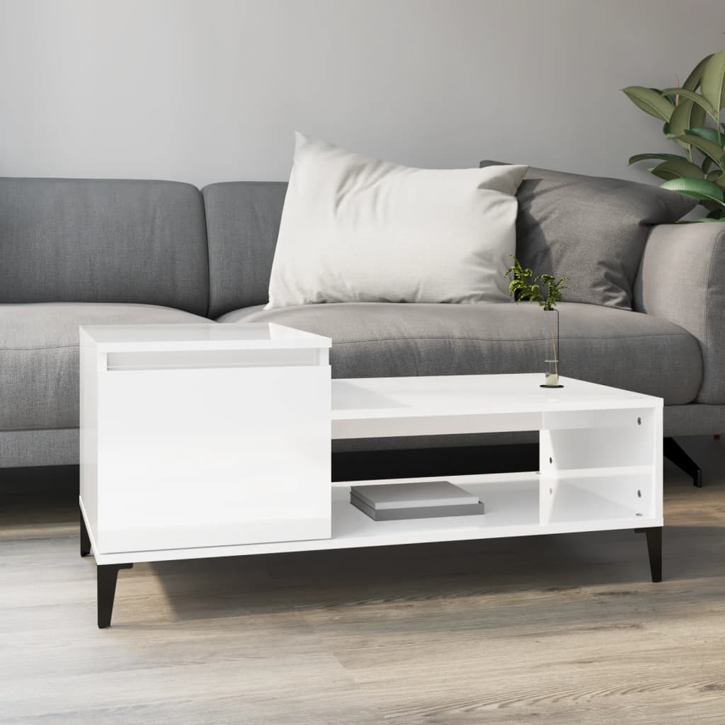 Vidaxl salontafel 100x50x45 cm bewerkt hout hoogglans wit