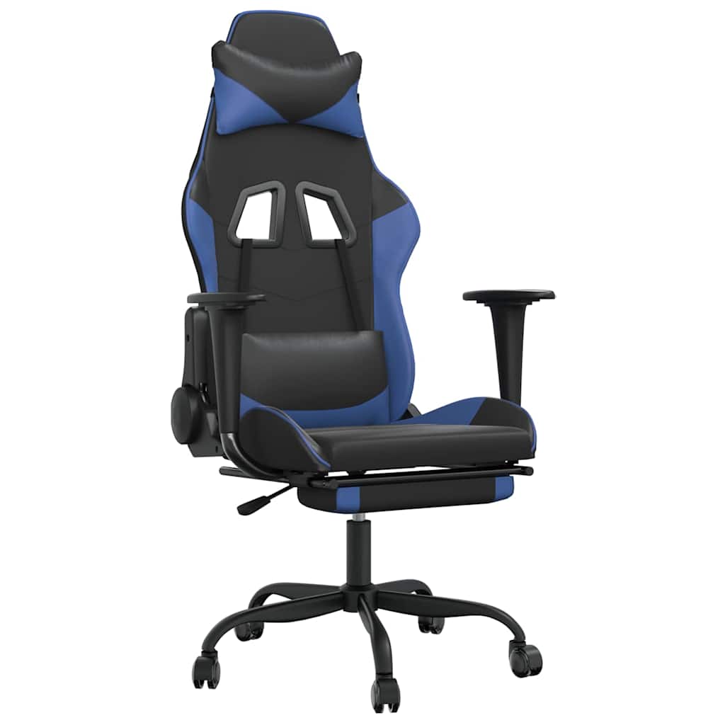 Vidaxl gamestoel met voetensteun kunstleer zwart en blauw