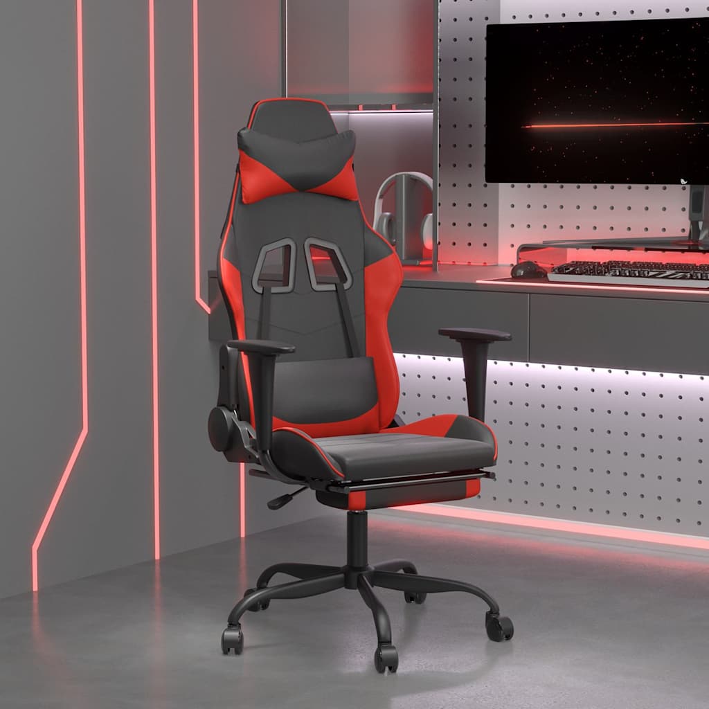 Vidaxl gamestoel met voetensteun kunstleer zwart en rood