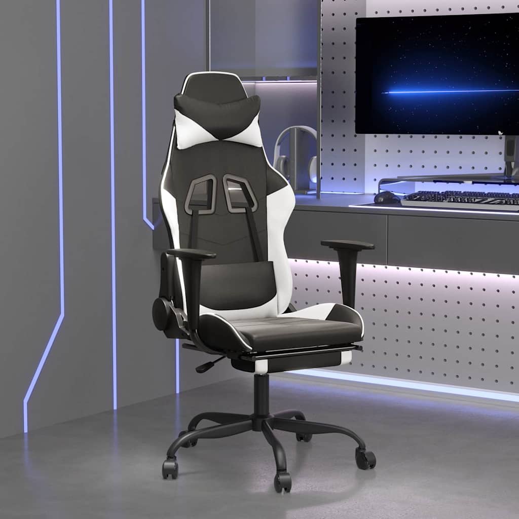 Vidaxl gamestoel met voetensteun kunstleer zwart en wit