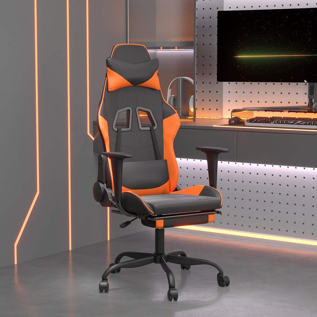 Vidaxl gamestoel met voetensteun kunstleer zwart en oranje