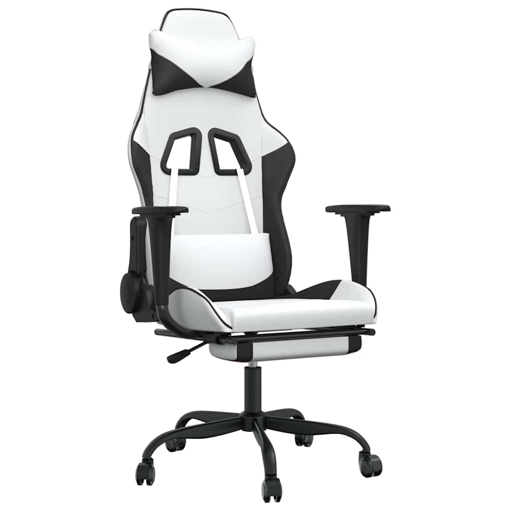 Vidaxl gamestoel met voetensteun kunstleer wit en zwart