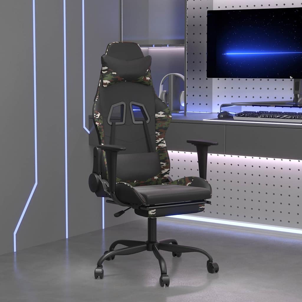 Vidaxl gamestoel met voetensteun kunstleer zwart en camouflage