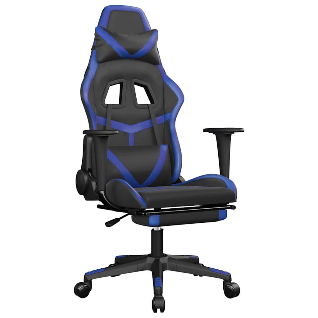 Vidaxl gamestoel met voetensteun kunstleer zwart en blauw