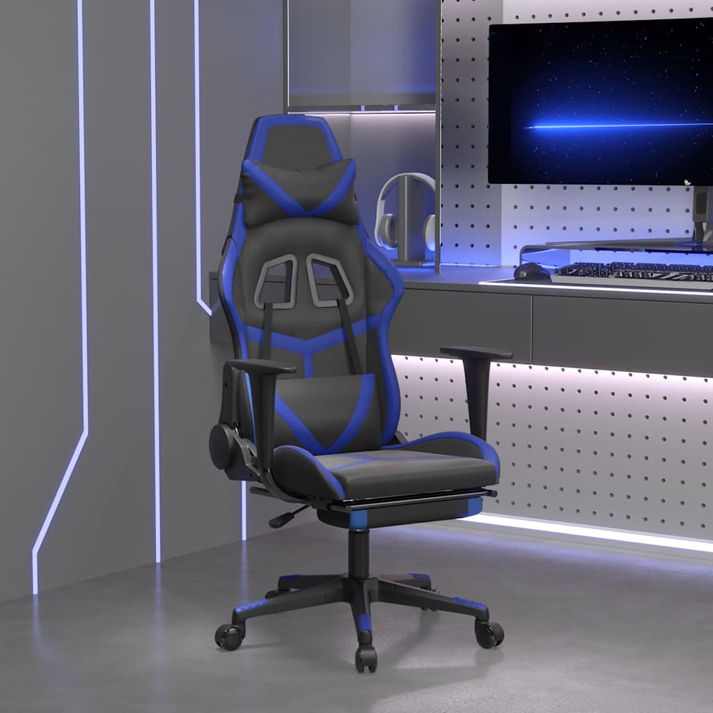 Vidaxl gamestoel met voetensteun kunstleer zwart en blauw