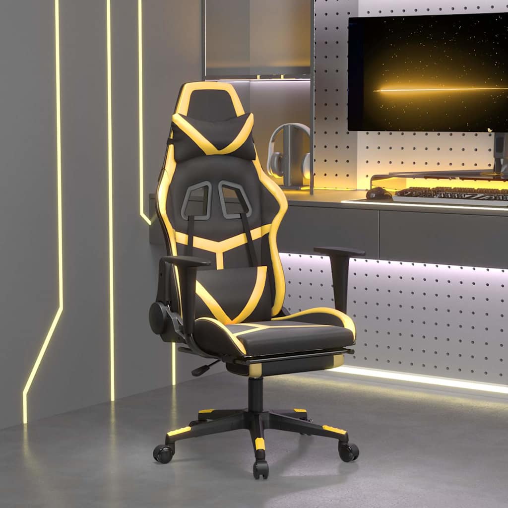 Vidaxl gamestoel met voetensteun kunstleer zwart en goudkleurig
