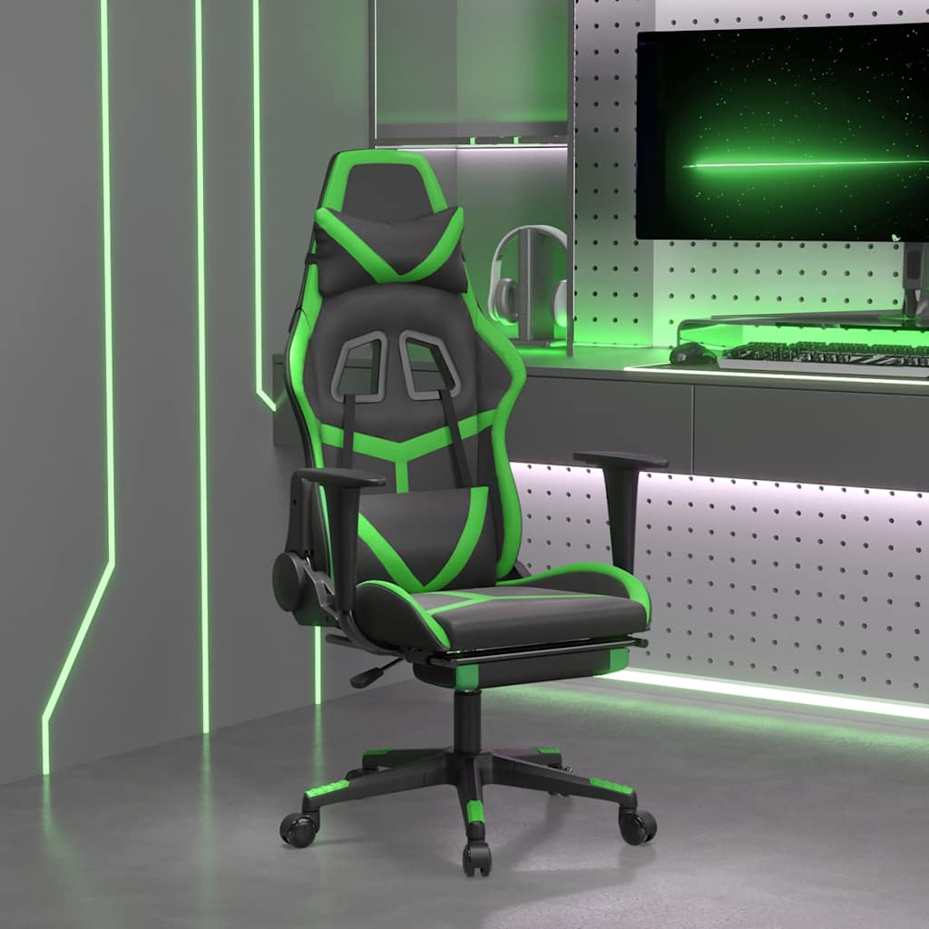 Vidaxl gamestoel met voetensteun kunstleer zwart en groen