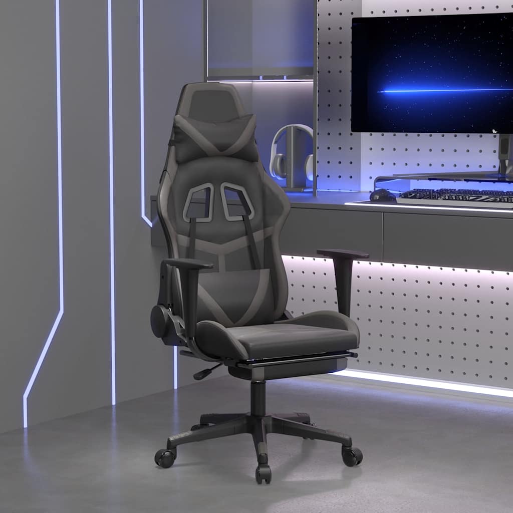 Vidaxl gamestoel met voetensteun kunstleer zwart en grijs