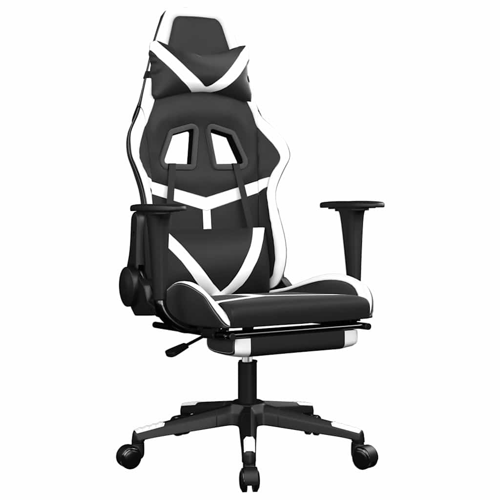 Vidaxl gamestoel met voetensteun kunstleer zwart en wit