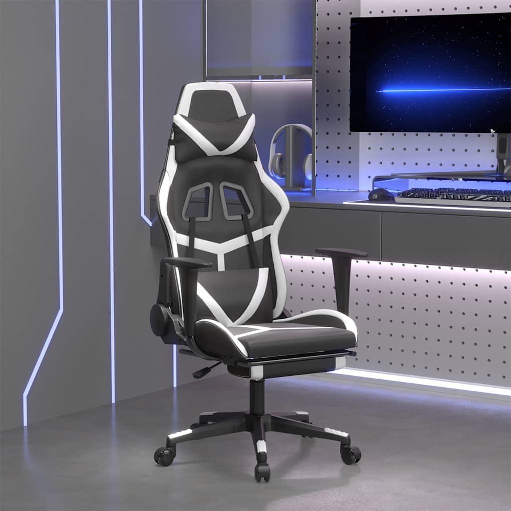 Vidaxl gamestoel met voetensteun kunstleer zwart en wit