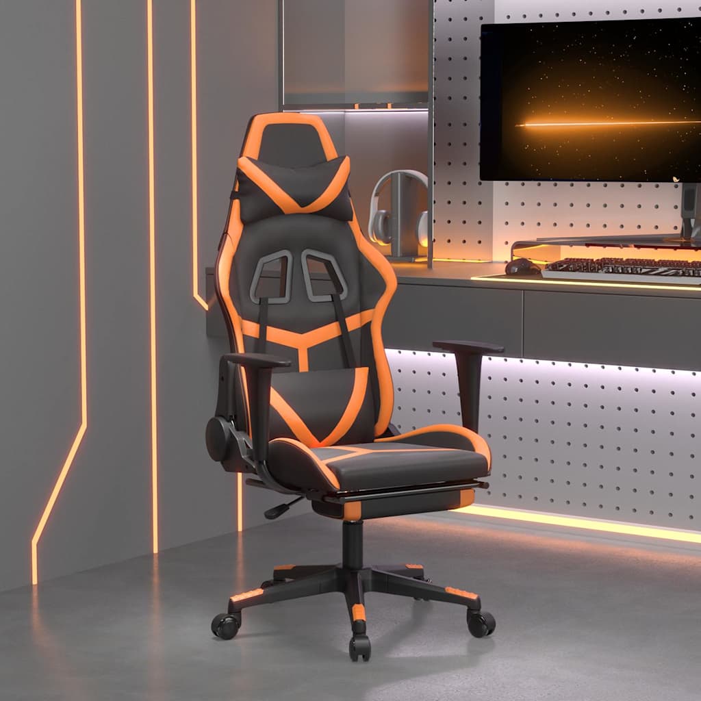 Vidaxl gamestoel met voetensteun kunstleer zwart en oranje