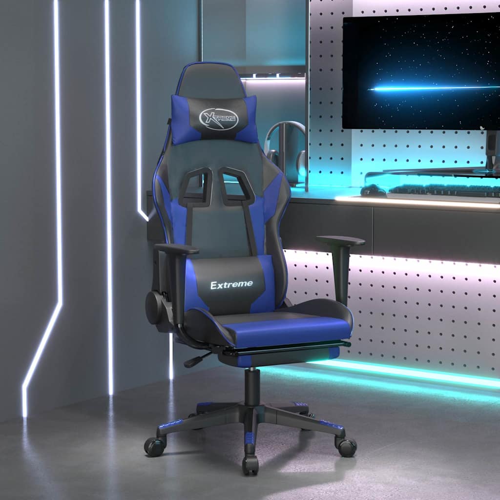 Vidaxl gamestoel met voetensteun kunstleer zwart en blauw