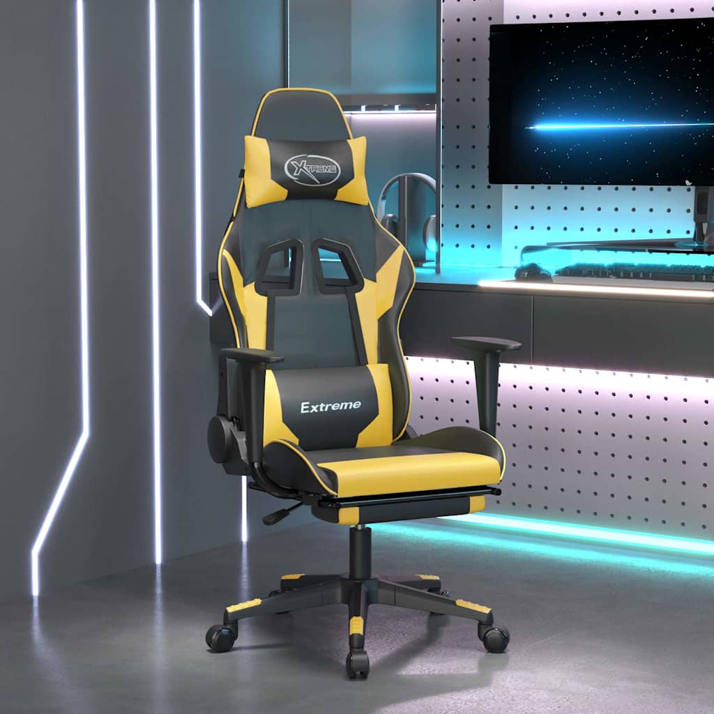 Vidaxl gamestoel met voetensteun kunstleer zwart en goudkleurig