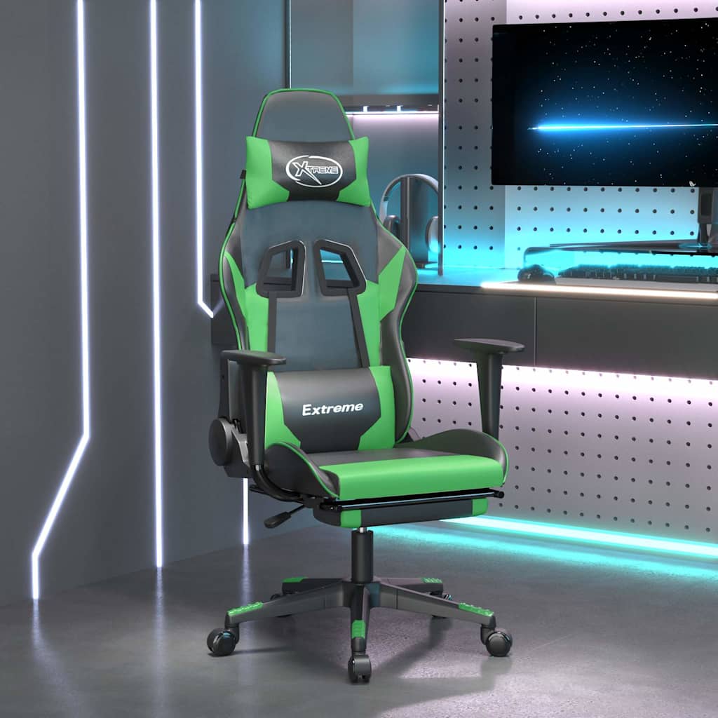 Vidaxl gamestoel met voetensteun kunstleer zwart en groen