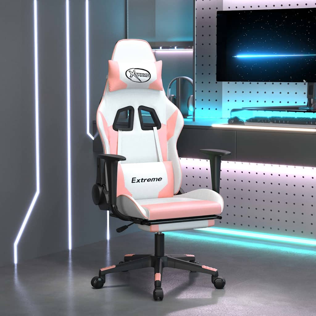 Vidaxl gamestoel met voetensteun kunstleer wit en roze