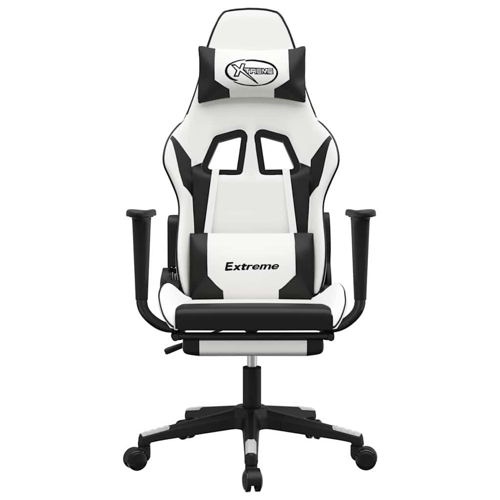 Vidaxl gamestoel met voetensteun kunstleer wit en zwart