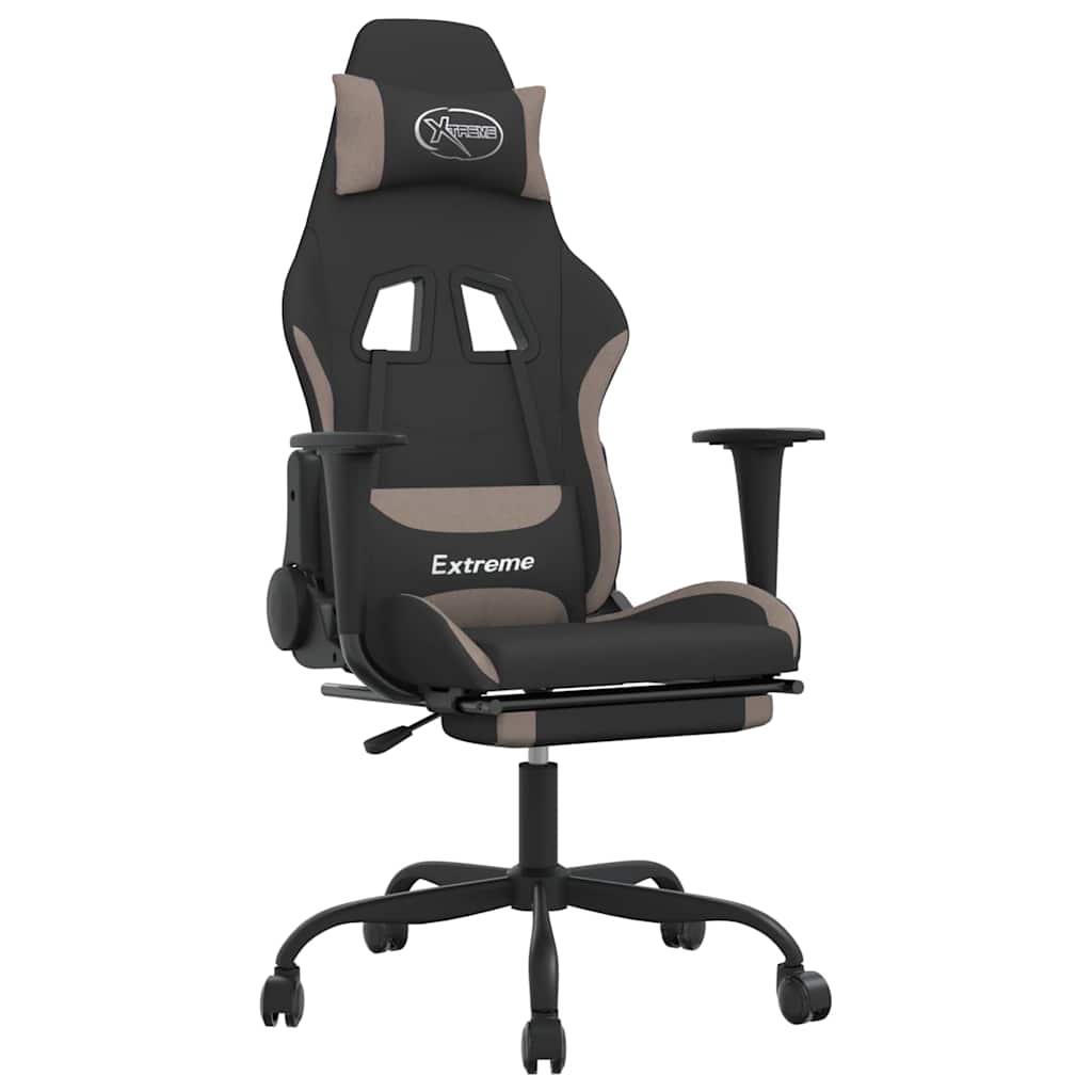 Vidaxl gamestoel met voetensteun stof zwart en taupe